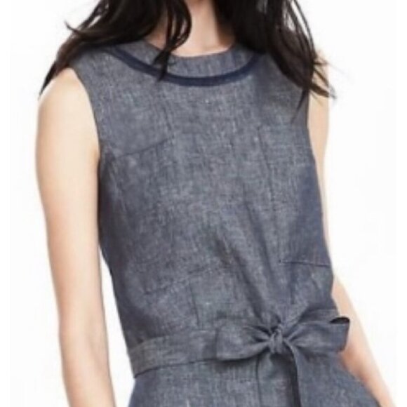 New Timo. Weiland Banana Republic Blue Linen Top Womens 10 Tie Front - Picture 1 of 8
